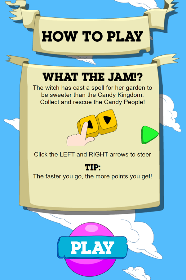 Adventure Time Candy Dive Game Left Right Move Instructions Screenshot.