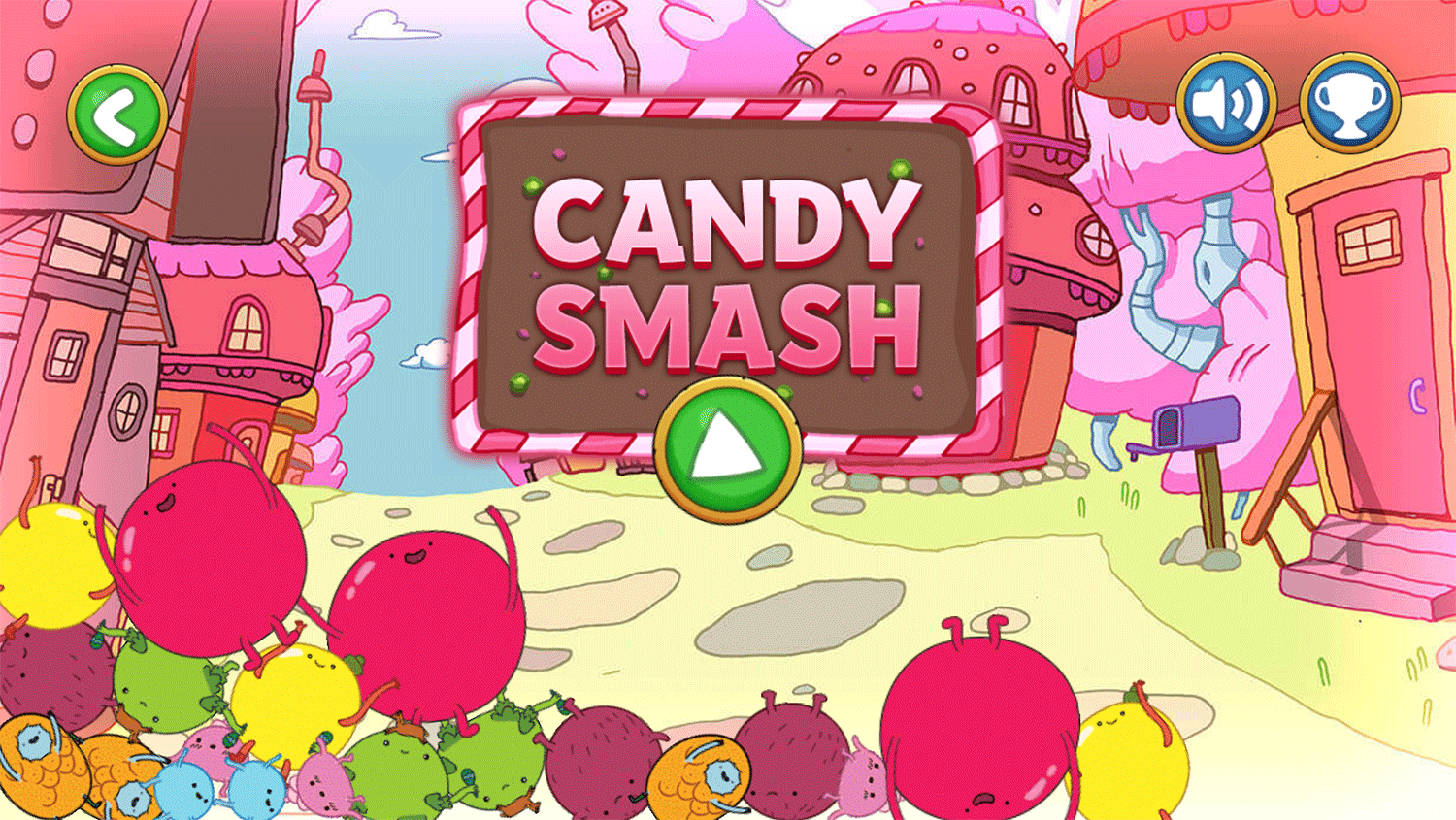 Adventure Time Elemental Game Candy Smash Welcome Screen Screenshot.