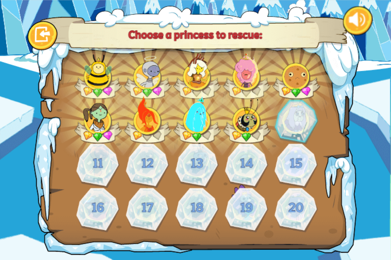 Adventure Time Frosty Fight Level Select Screenshot.