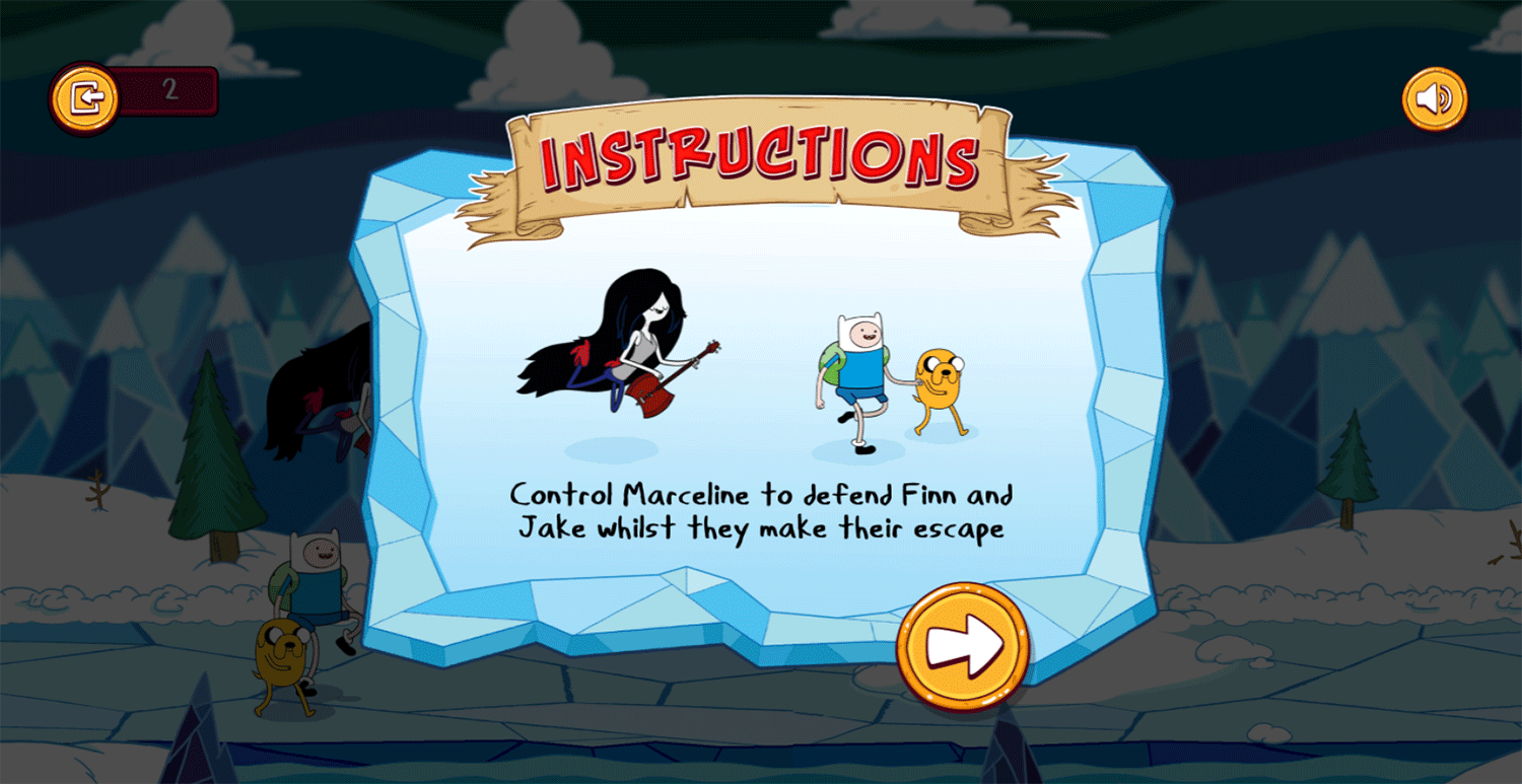 Adventure Time Mareceline's Ice Blast Game How To Play Screenshot.