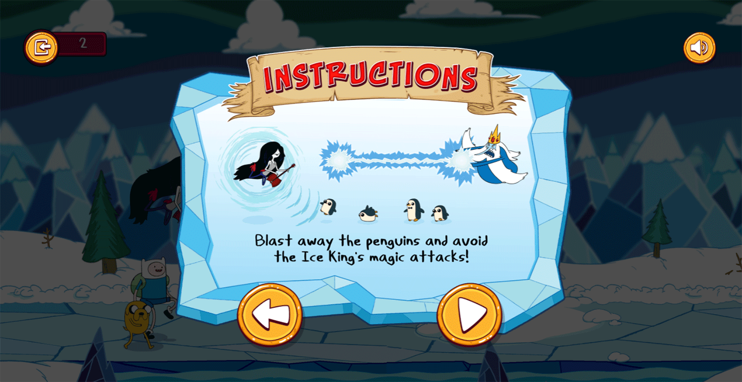 Adventure Time Mareceline's Ice Blast Game Play Tips Screenshot.