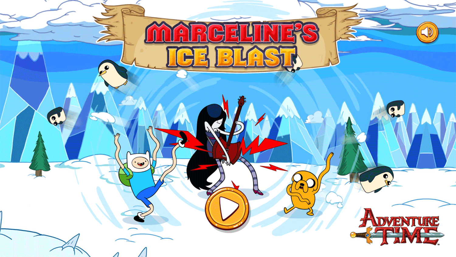 Adventure Time Mareceline's Ice Blast Game Welcome Screen Screenshot.