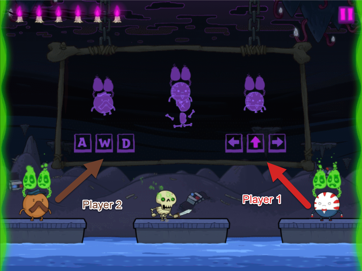 Adventure Time Rumble in the Nightosphere Game Two Player Controls Screenshot.