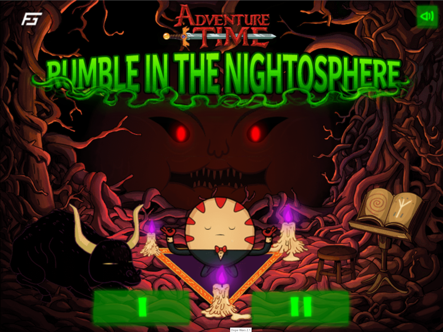 Adventure Time Rumble in the Nightosphere Game Welcome Screen Screenshot.