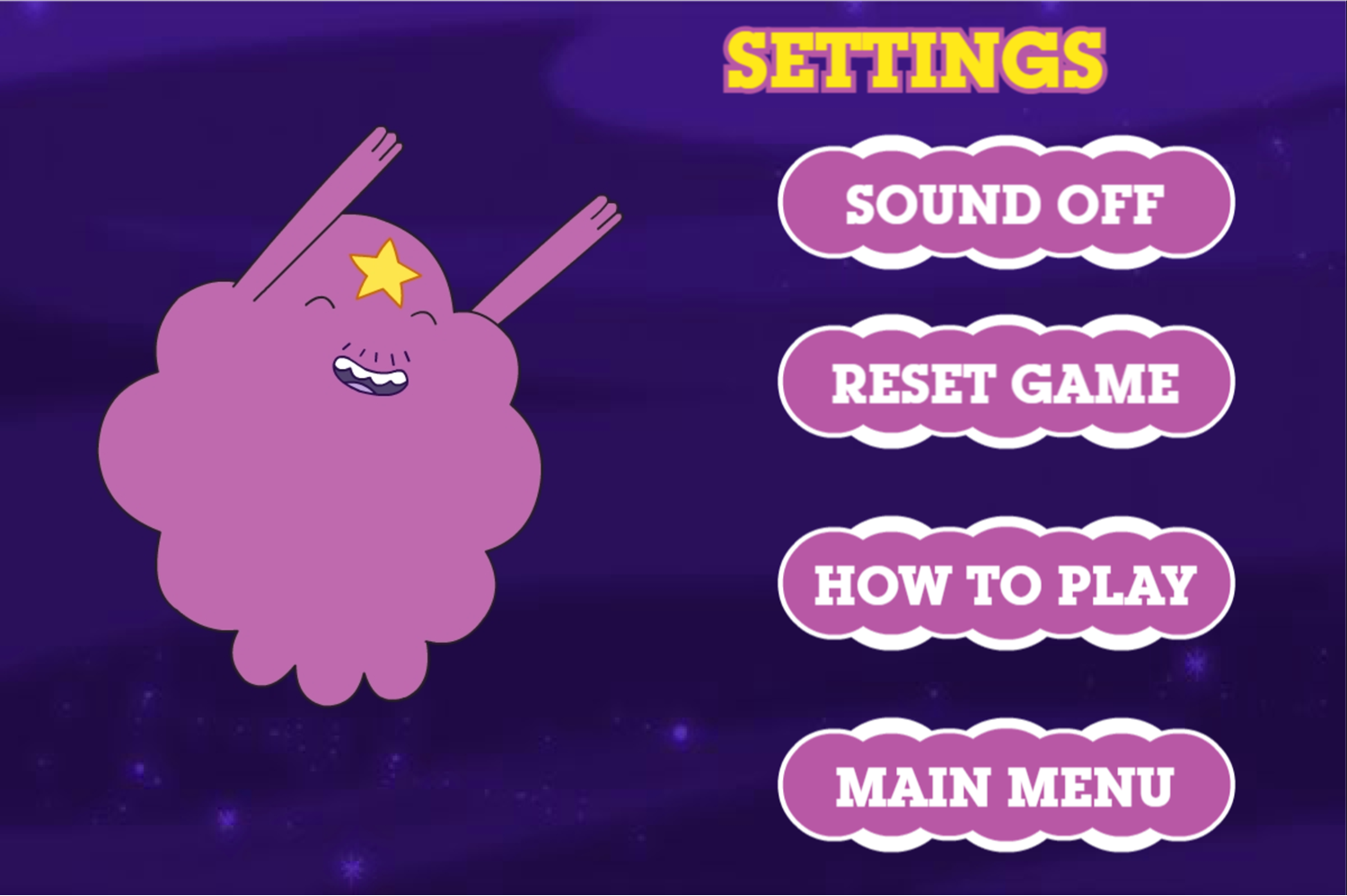 Adventure Time These Lumps Game Settings Screenshot.