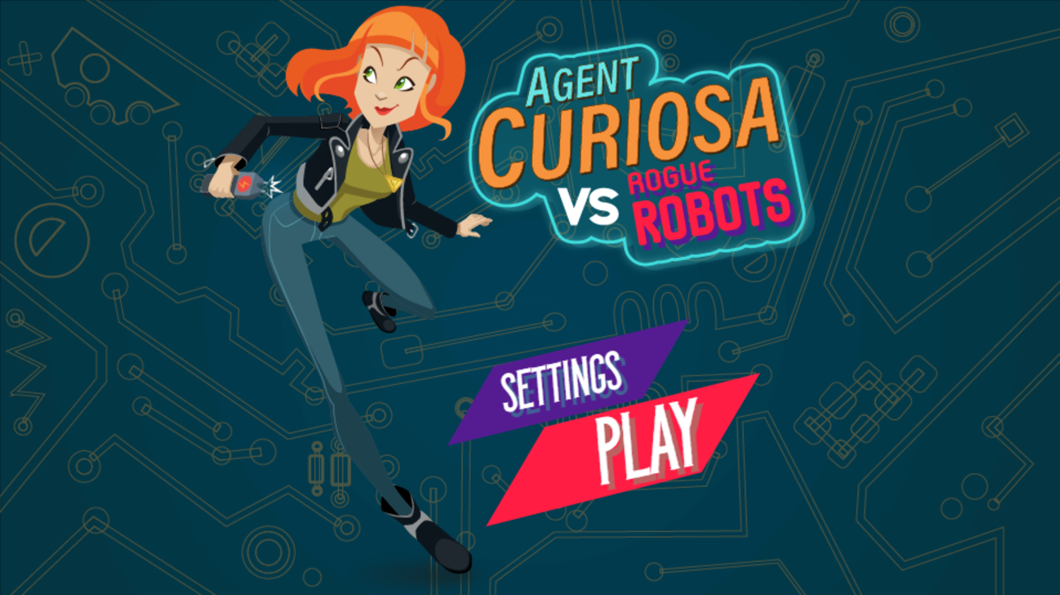 Agent Curiosa vs Rogue Robots Game Welcome Screen Screenshot.