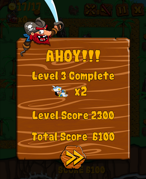 Ahoy Pirate's Adventure Level Complete Game Screenshot.