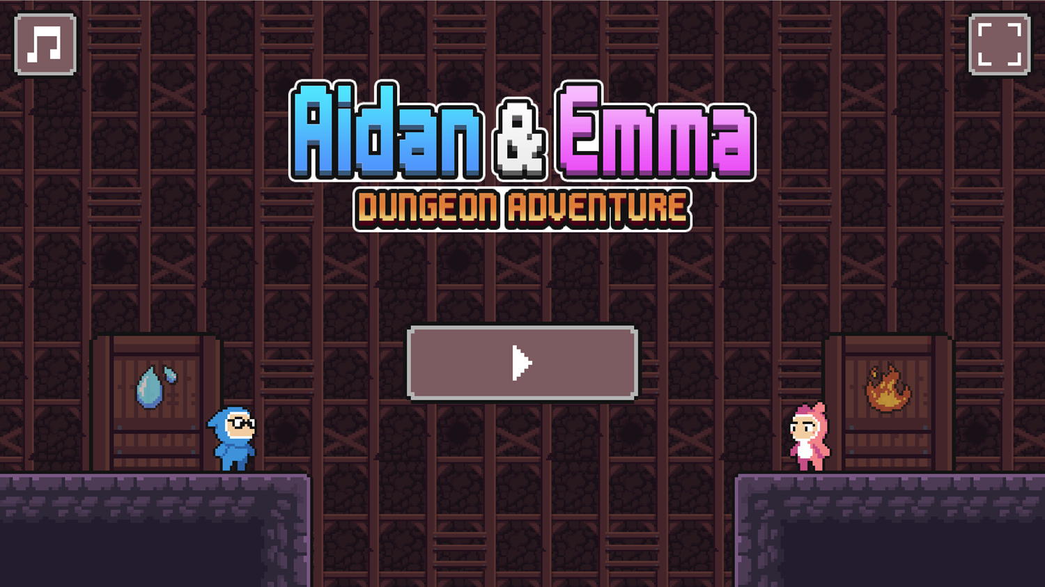 Aidan and Emma Dungeon Adventure Game Welcome Screen Screenshot.