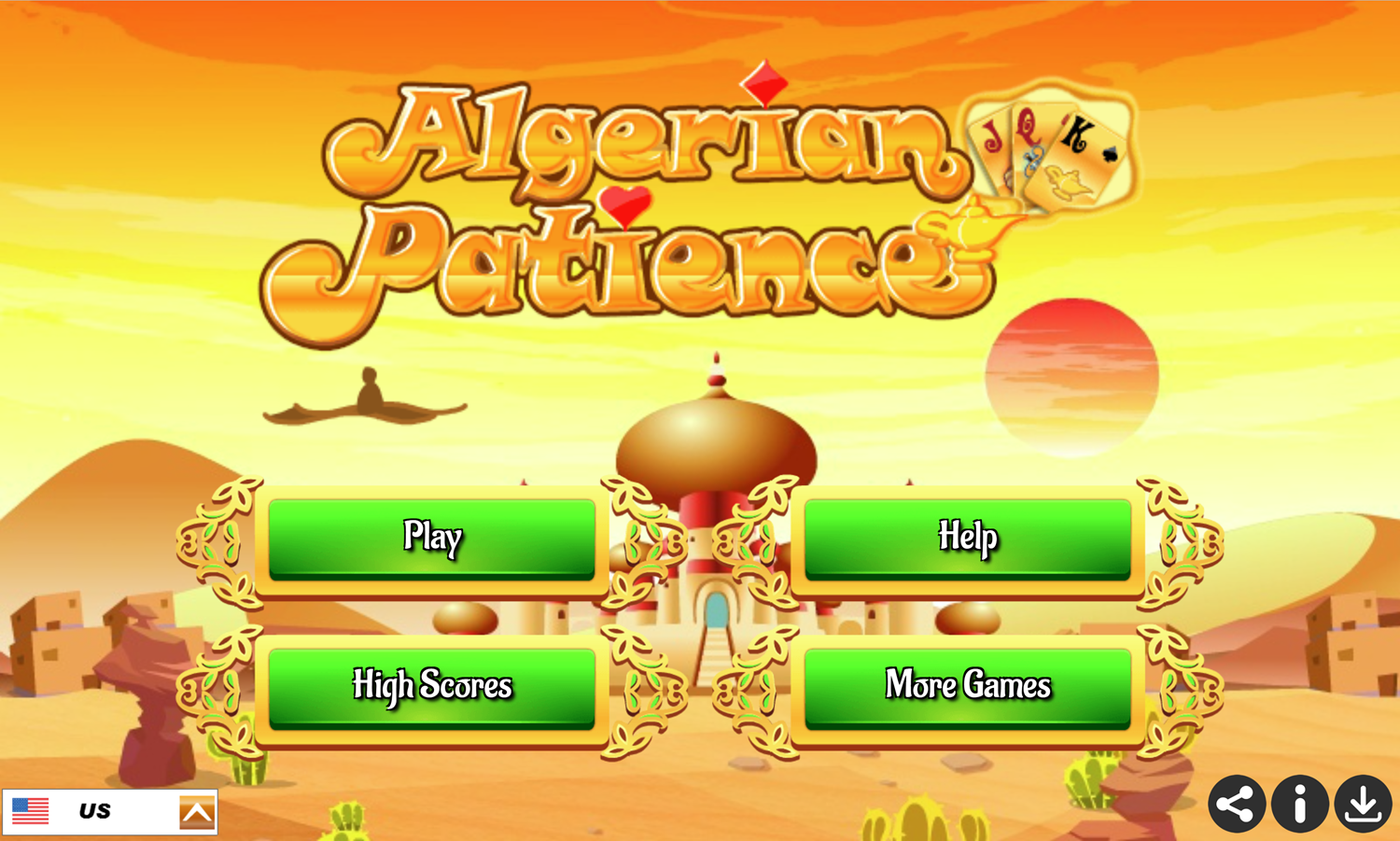 Algerian Patience Game Welcome Screen Screenshot.