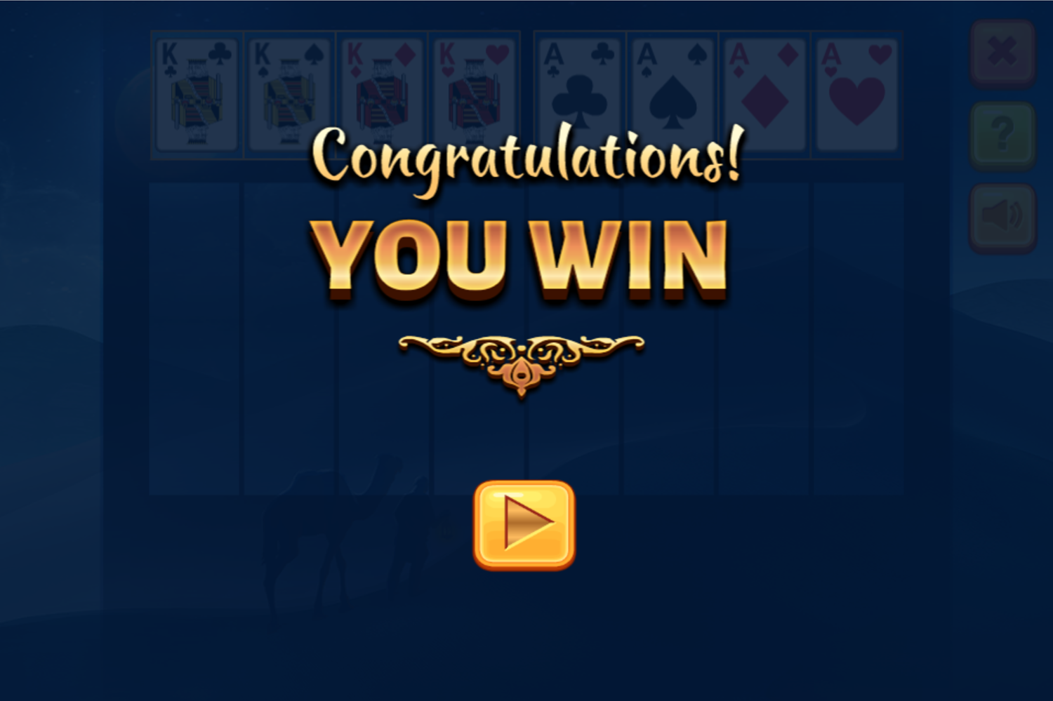 Algerian Patience Solitaire Game Won Screenshot.