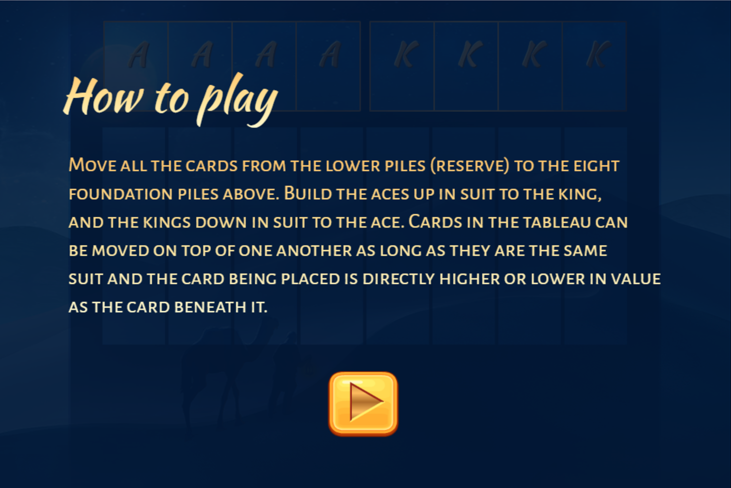 Algerian Patience Solitaire Instructions Screenshot.