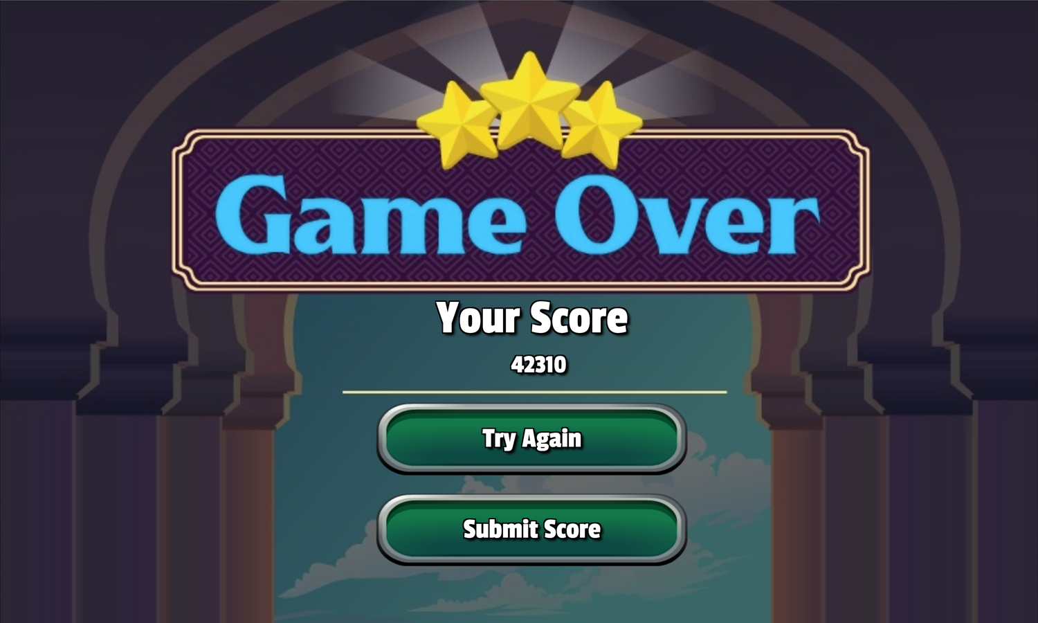 Alhambra Solitaire Game Over Screen Screenshot.