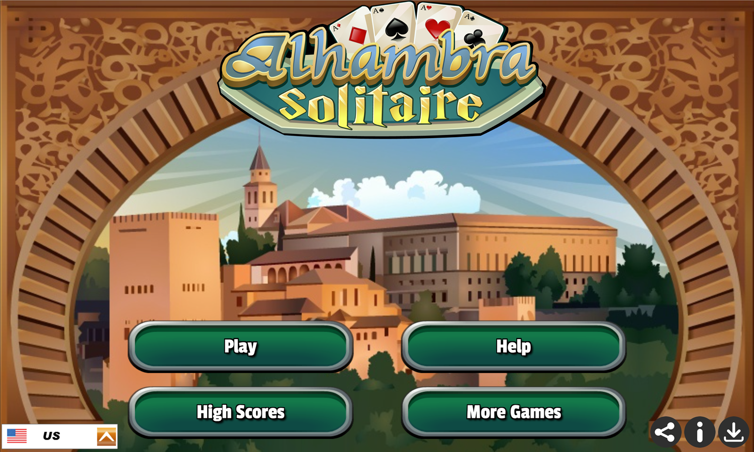 Alhambra Solitaire Game Welcome Screen Screenshot.