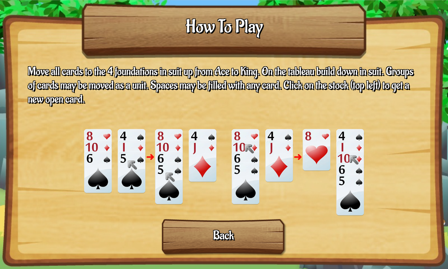 Alibaba Solitaire Game How to Play Screen Screenshot.