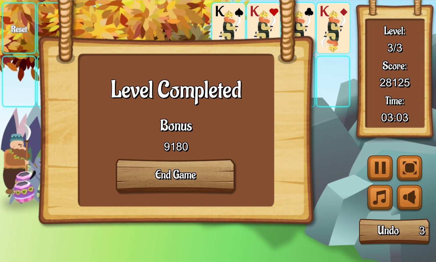 Alibaba Solitaire Game Level Completed Screen Screenshot.