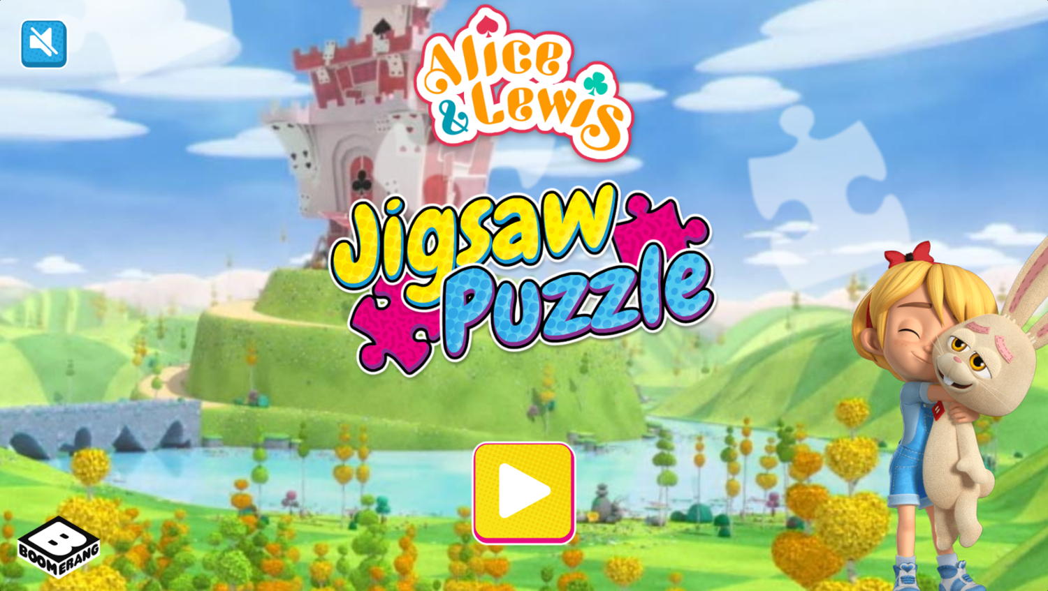 Alice and Lewis Jigsaw Puzzle Game Welcome Screen Screenshot.