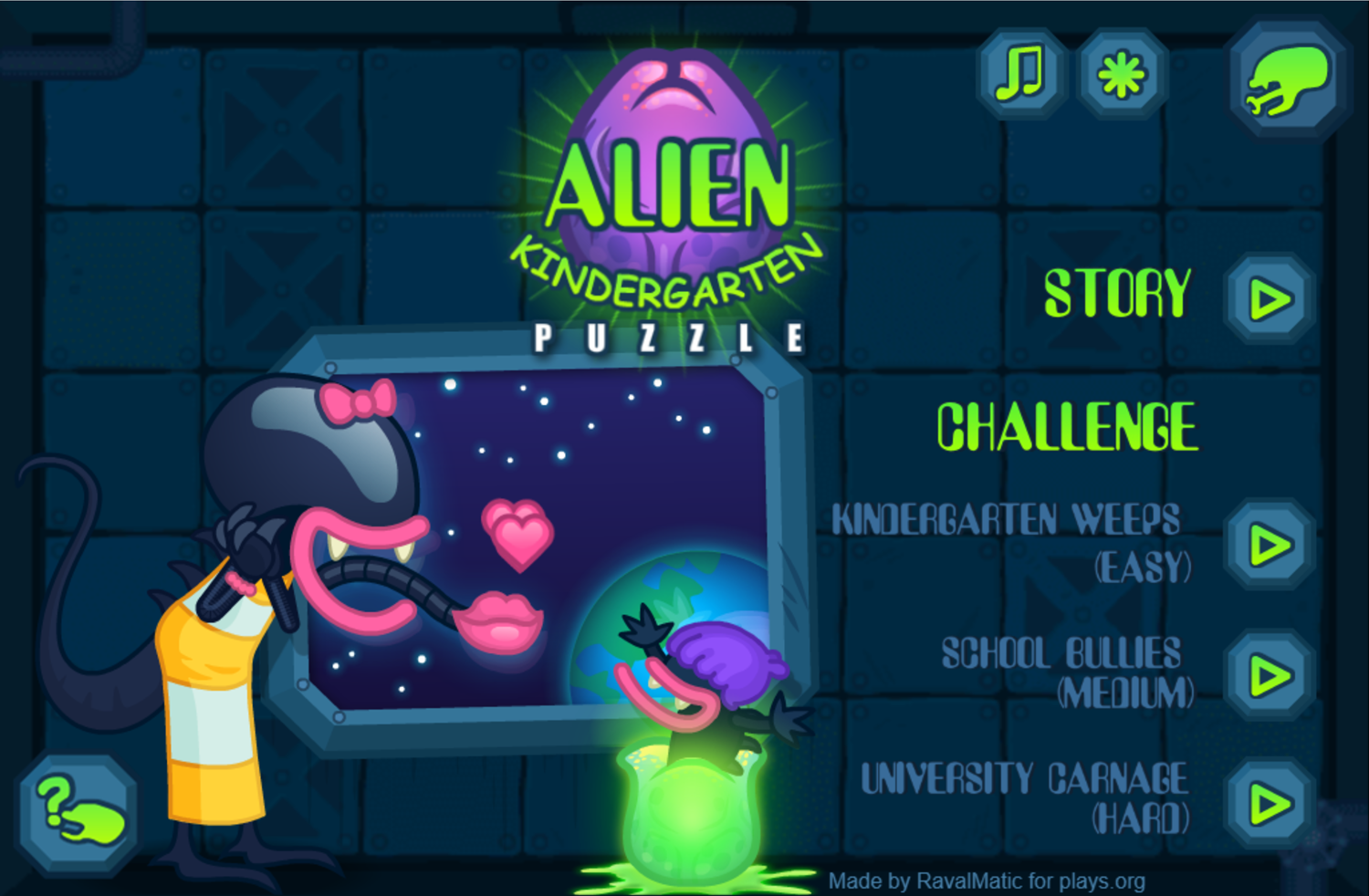 Alien Kindergarten Game Welcome Screen Screenshot.