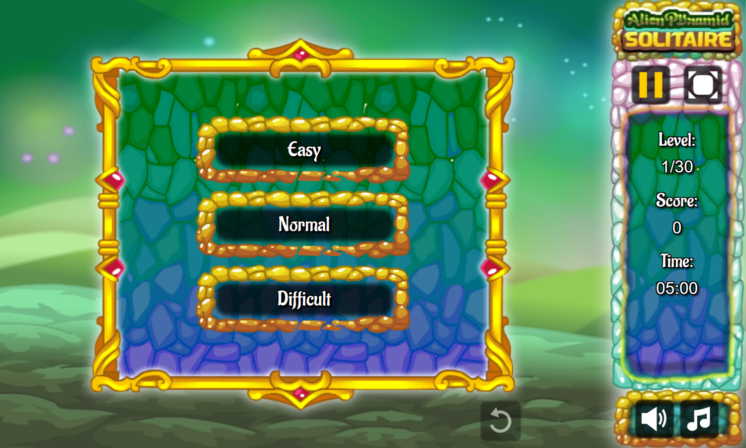 Alien Pyramid Solitaire Game Difficulty Select Screenshot.