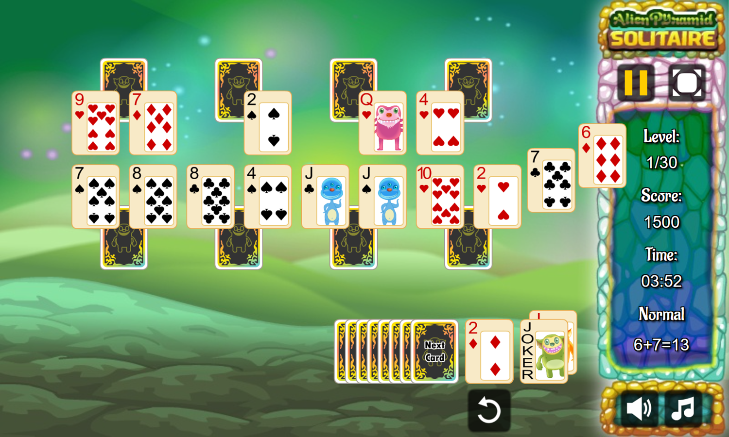 Alien Pyramid Solitaire Game Play Screenshot.