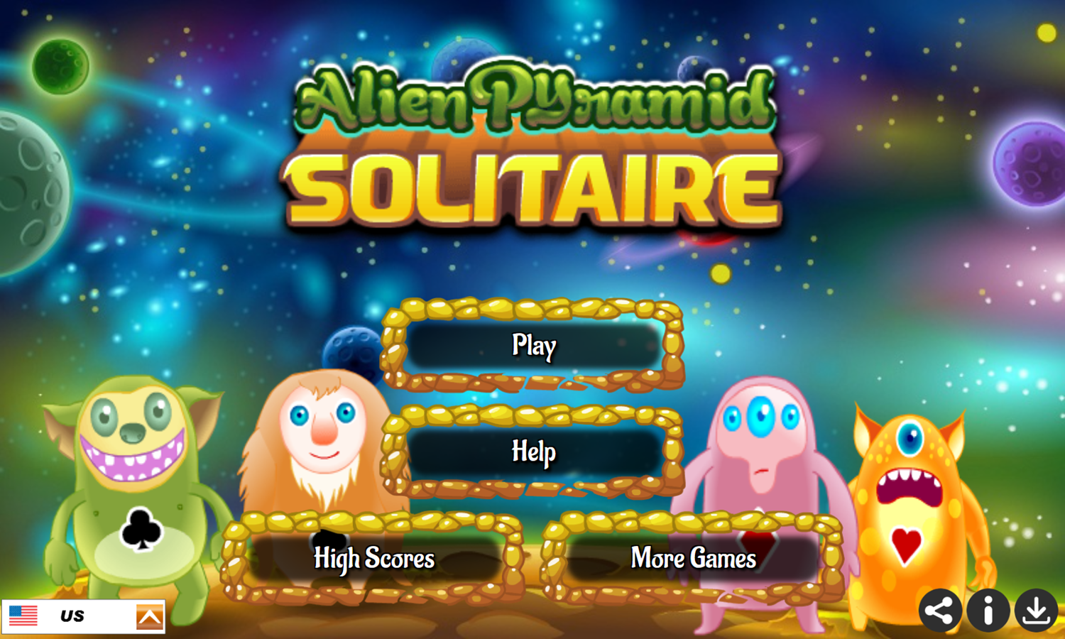 Alien Pyramid Solitaire Game Welcome Screen Screenshot.