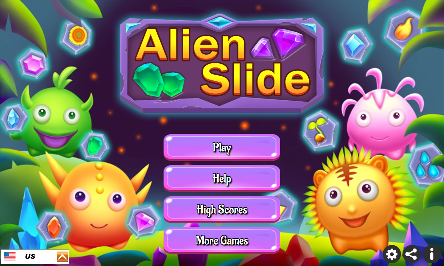 Alien Slide Game Welcome Screen Screenshot.