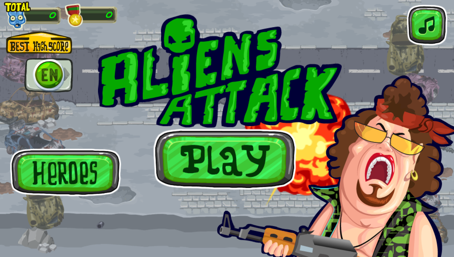 Aliens Attack Game Welcome Screen Screenshot.