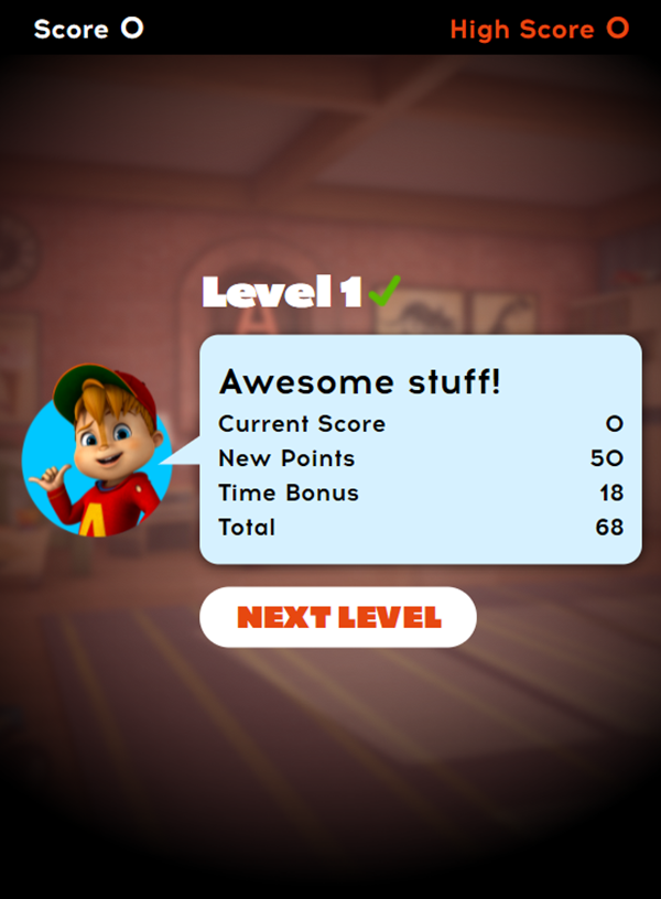 Alvin And the Chipmunks Holiday Hurry Game Level Complete Screenshot.