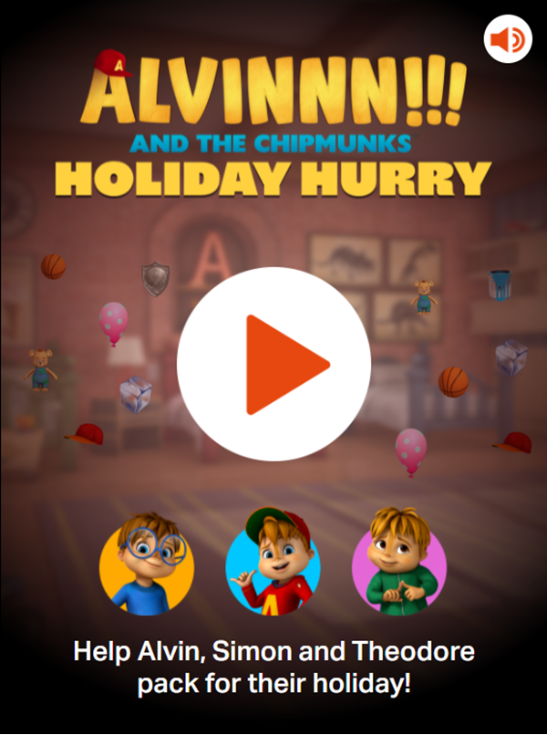 Alvin And the Chipmunks Holiday Hurry Game Welcome Screen Screenshot.