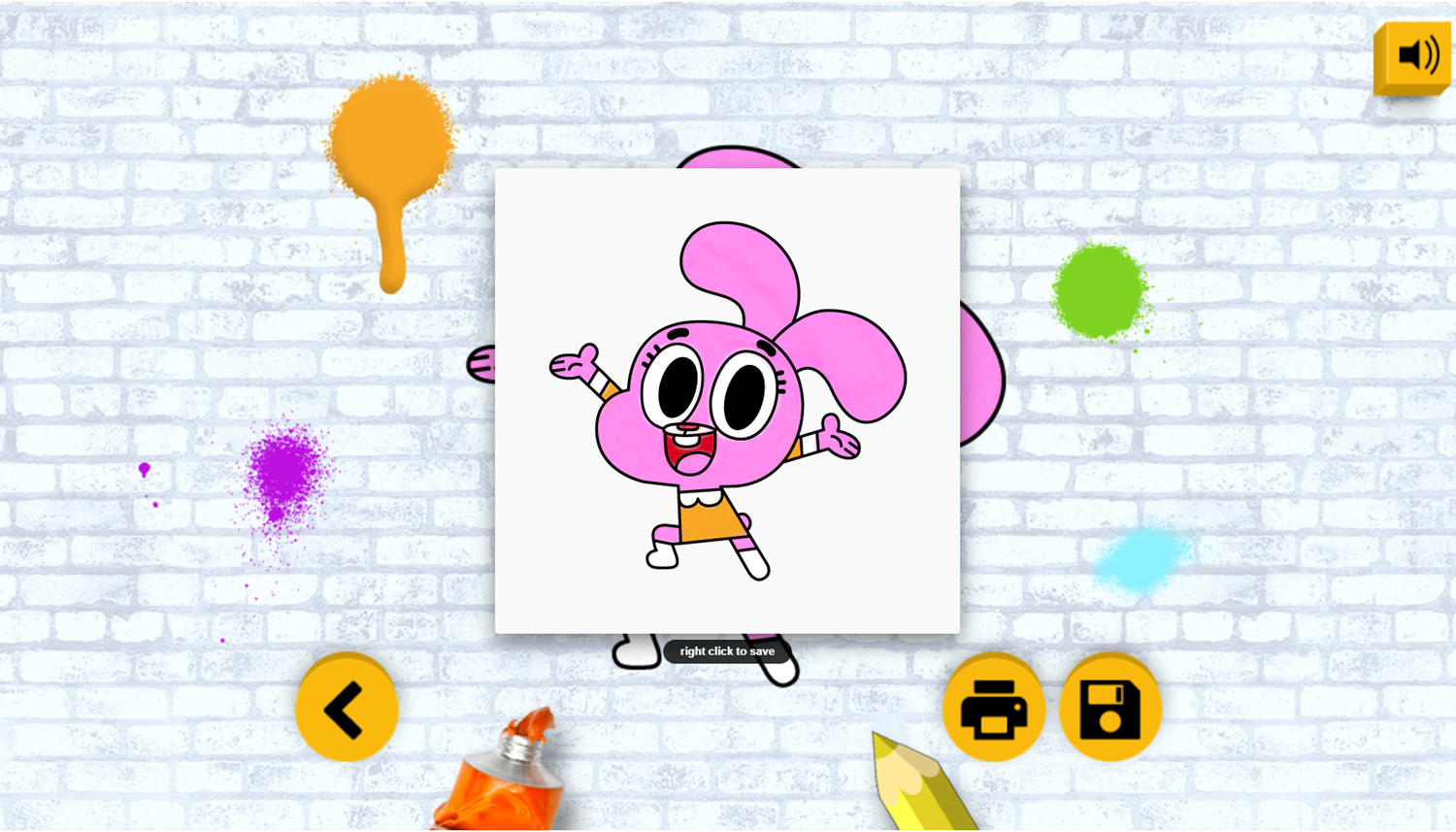 Amazing World of Gumball Color In Game Save Image Screenshot.