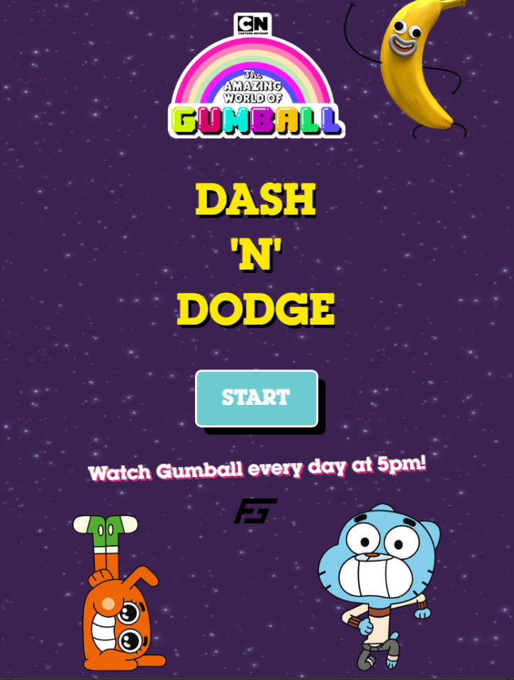 Amazing World of Gumball Dash N Dodge Game Welcome Screen Screenshot.