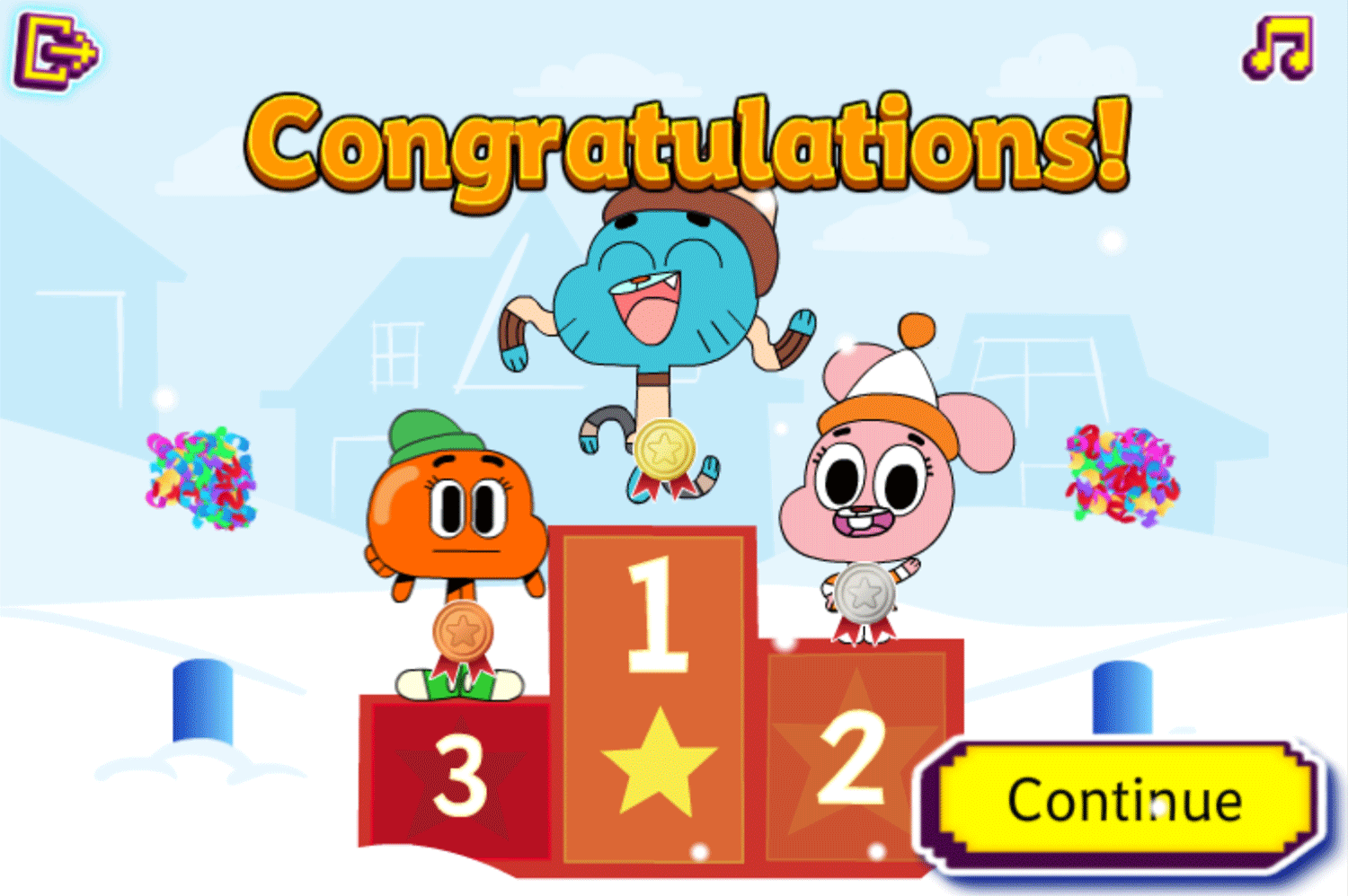 Amazing World of Gumball Downhill Dash Game Level Complete Screenshot.