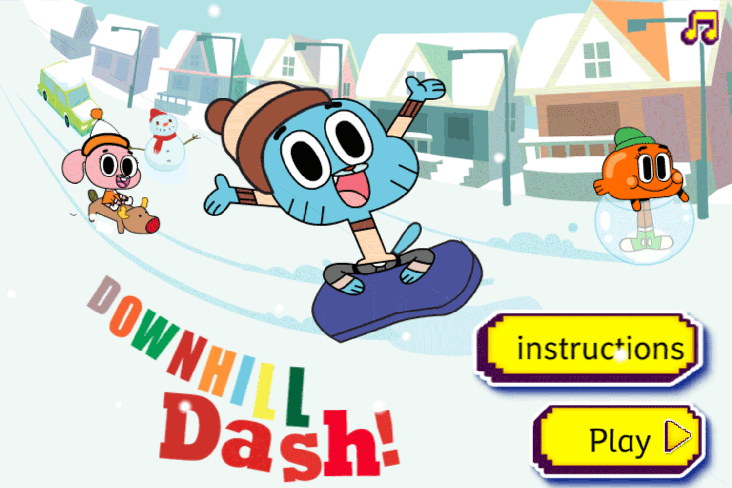 Amazing World of Gumball Downhill Dash Game Welcome Screen Screenshot.