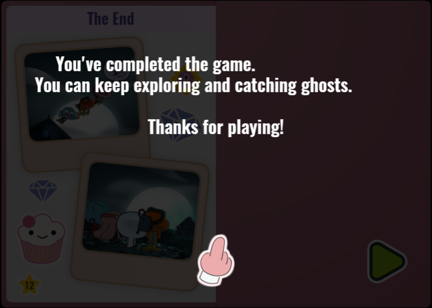 Amazing World of Gumball Ghost Blast Game Keep Playing Screen Screenshot.