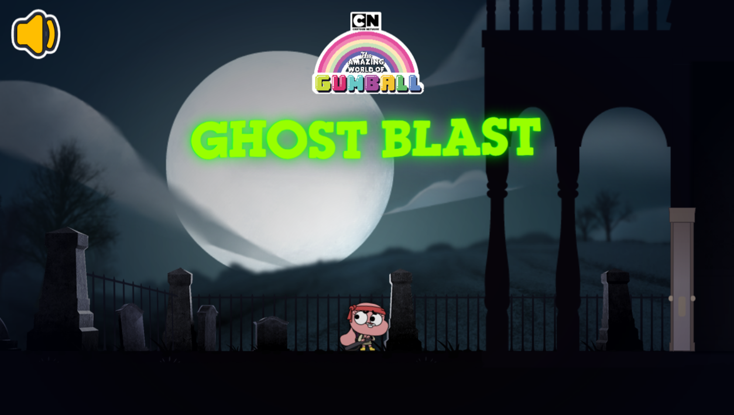 Amazing World of Gumball Ghost Blast Game Welcome Screen Screenshot.