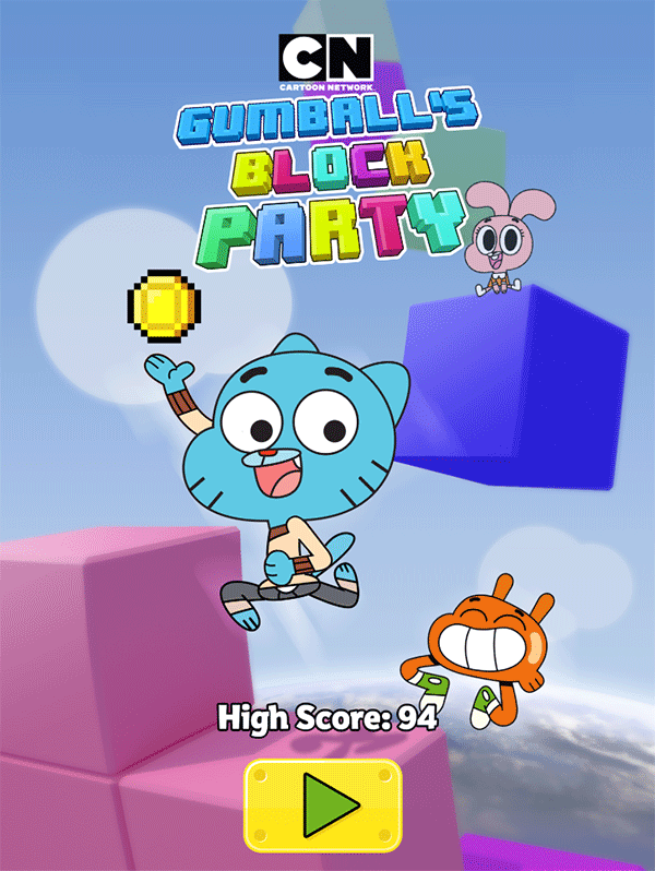 Amazing World of Gumball Gumball's Block Party Game Welcome Screen Screenshot.