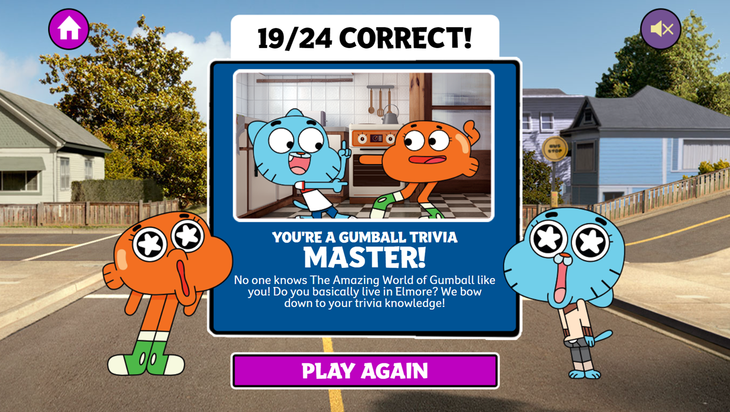 Amazing World of Gumball Gumball's Gigantic Trivia Quiz Game Result Screenshot.