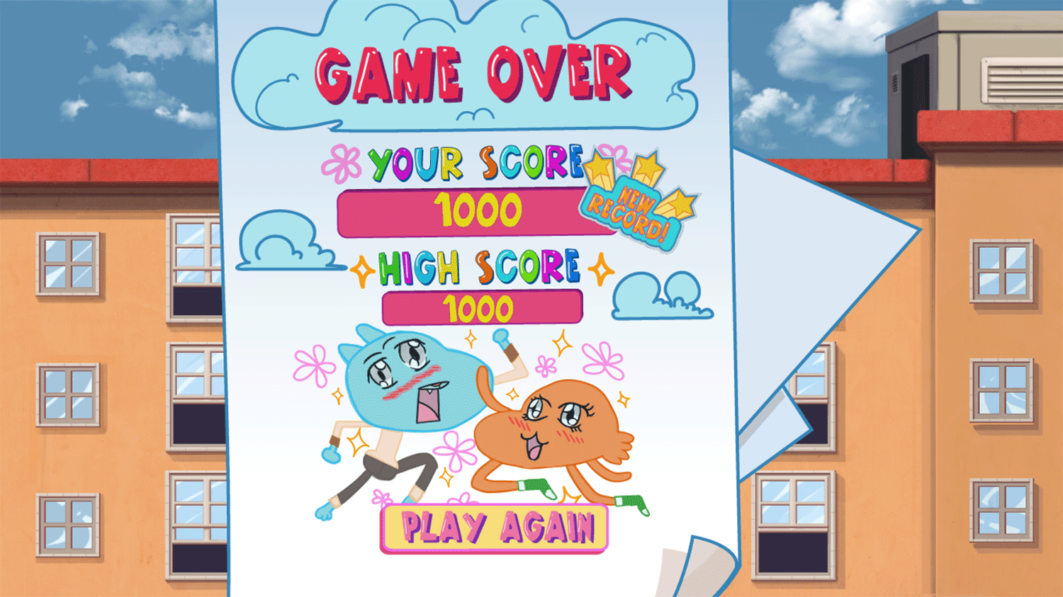 Amazing World of Gumball Oh No, G.Lato! Game Over Screenshot.