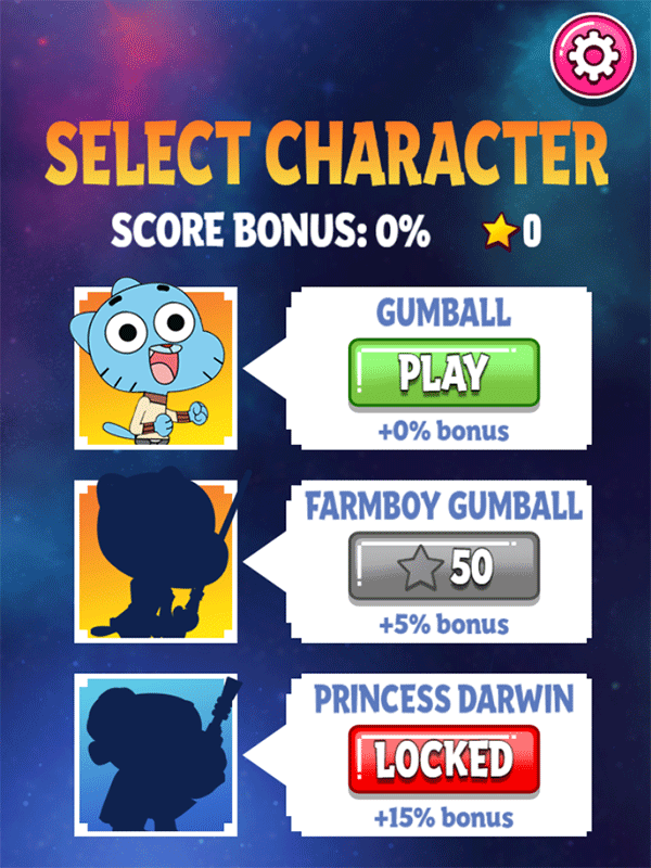 Amazing World of Gumball Stellar Odyssey Game Select Character Screenshot.