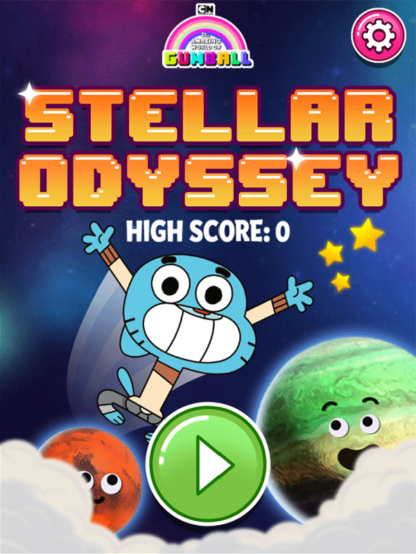 Amazing World of Gumball Stellar Odyssey Game Welcome Screen Screenshot.