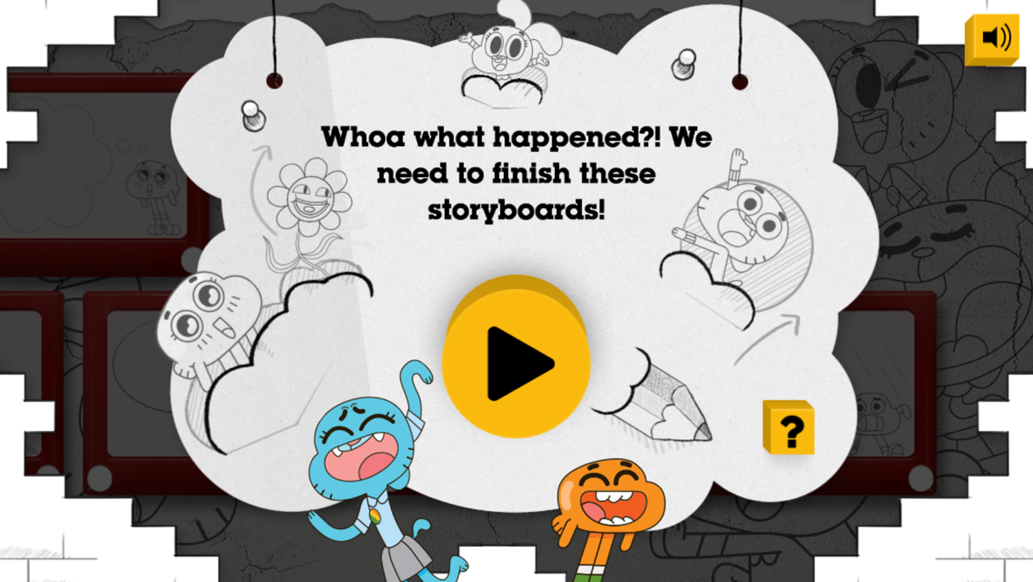 Amazing World of Gumball Storyboard Game Welcome Screen Screenshot.