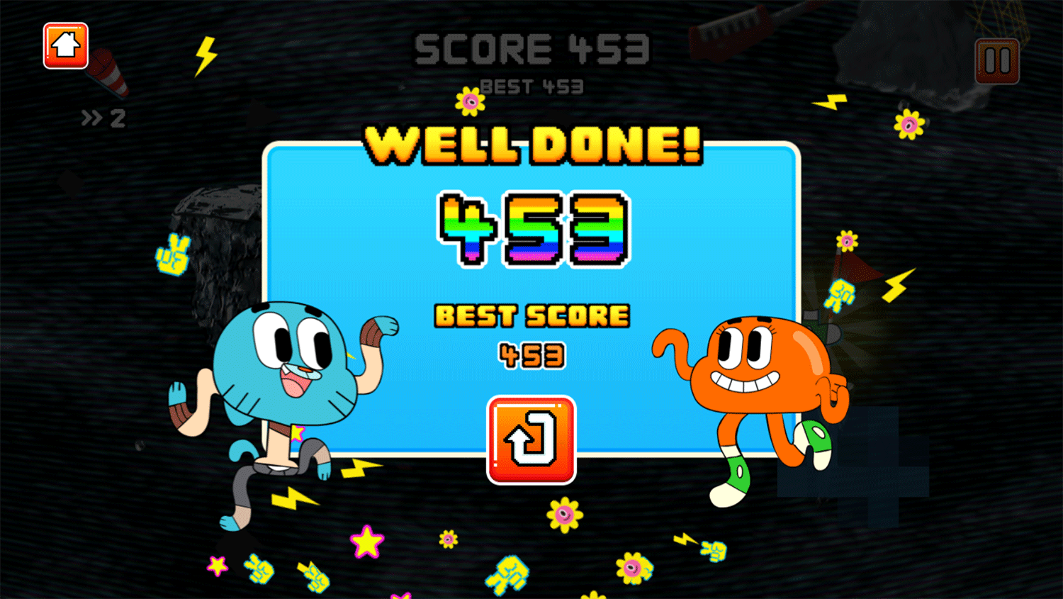 Amazing World of Gumball Swing Out Game Result Screenshot.