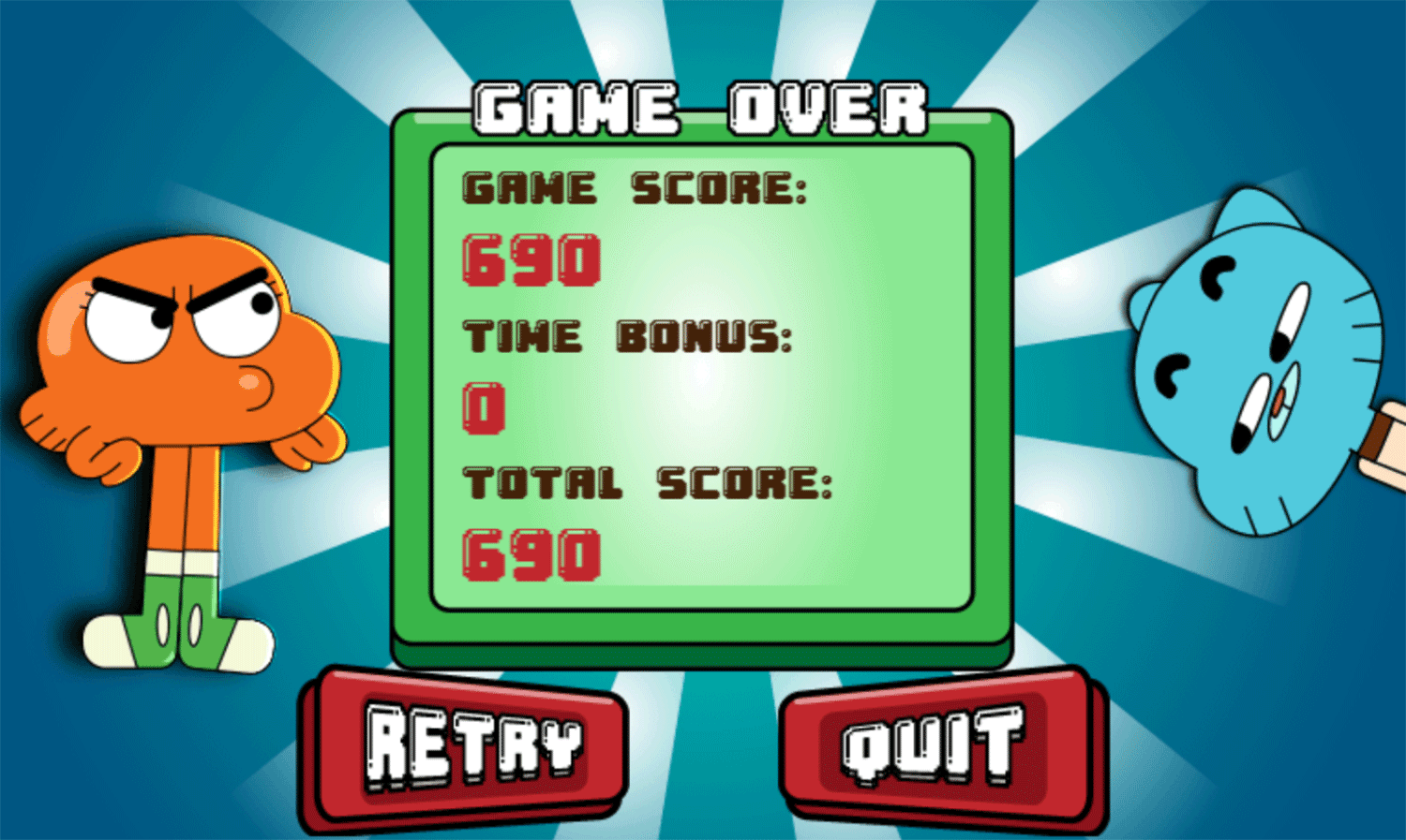 Amazing World of Gumball Tidy Up Game Score Screenshot.