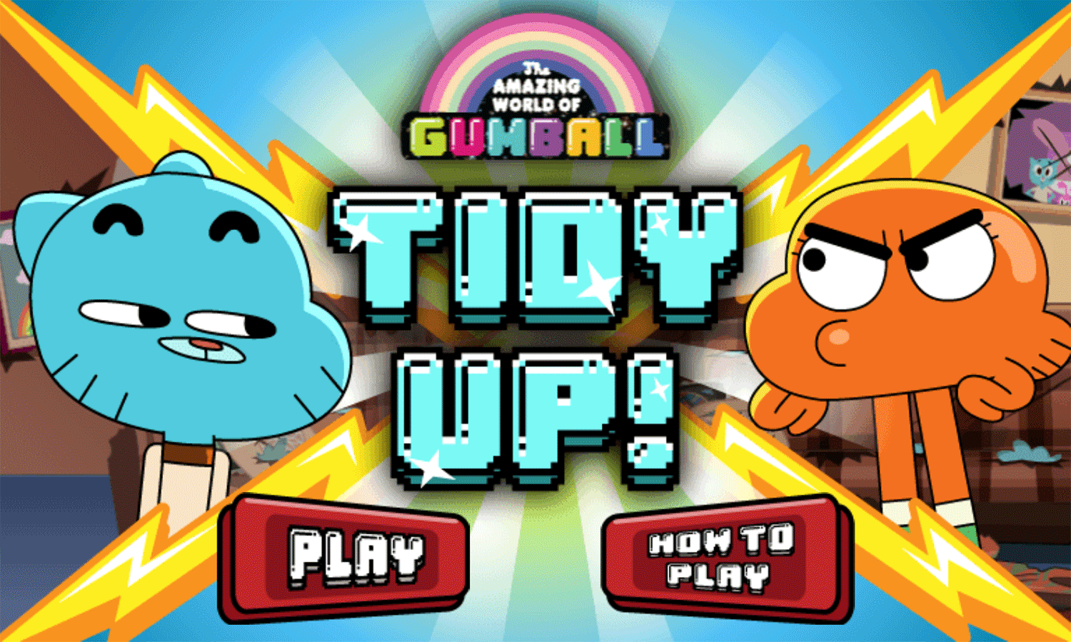 Amazing World of Gumball Tidy Up Game Welcome Screen Screenshot.