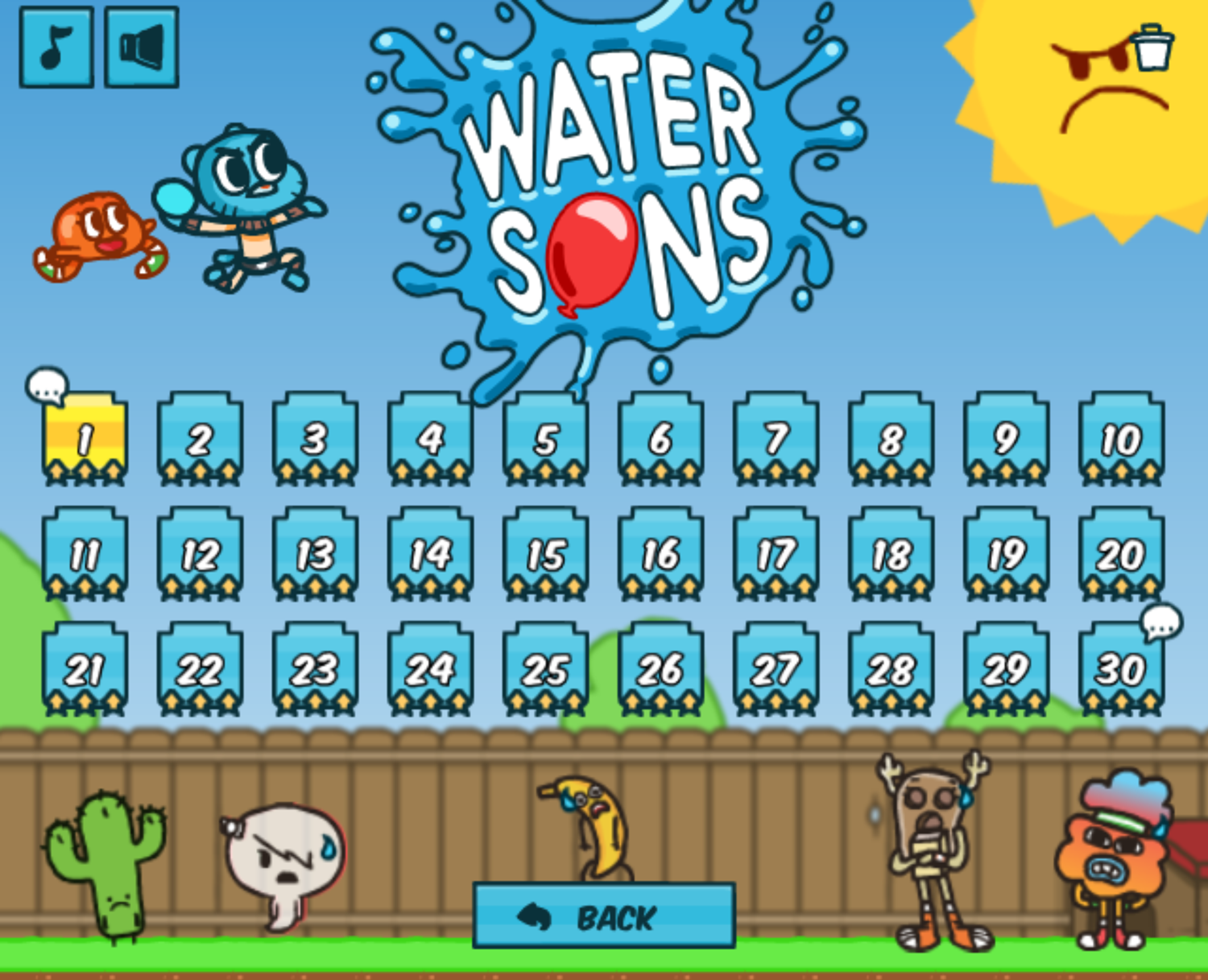 Amazing World of Gumball Water Sons Game Level Select Beat Screenshot.
