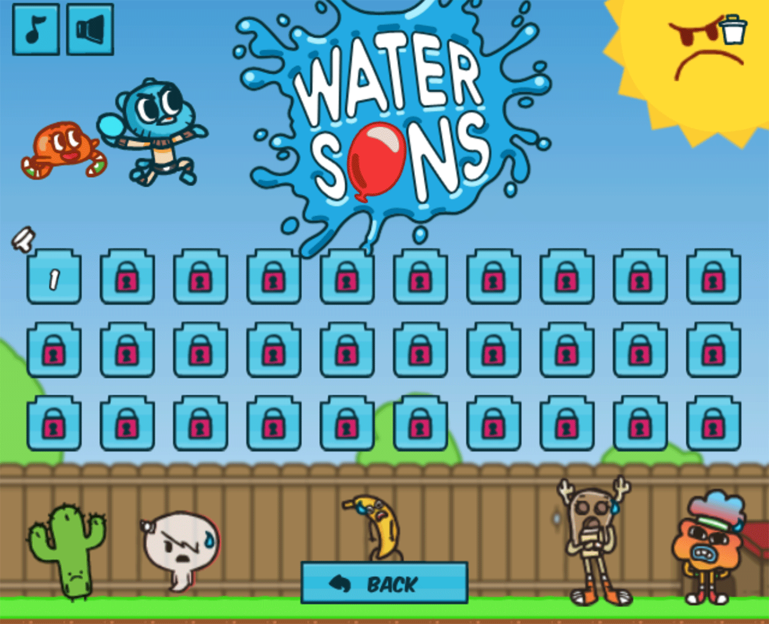 Amazing World of Gumball Water Sons Game Level Select Screenshot.