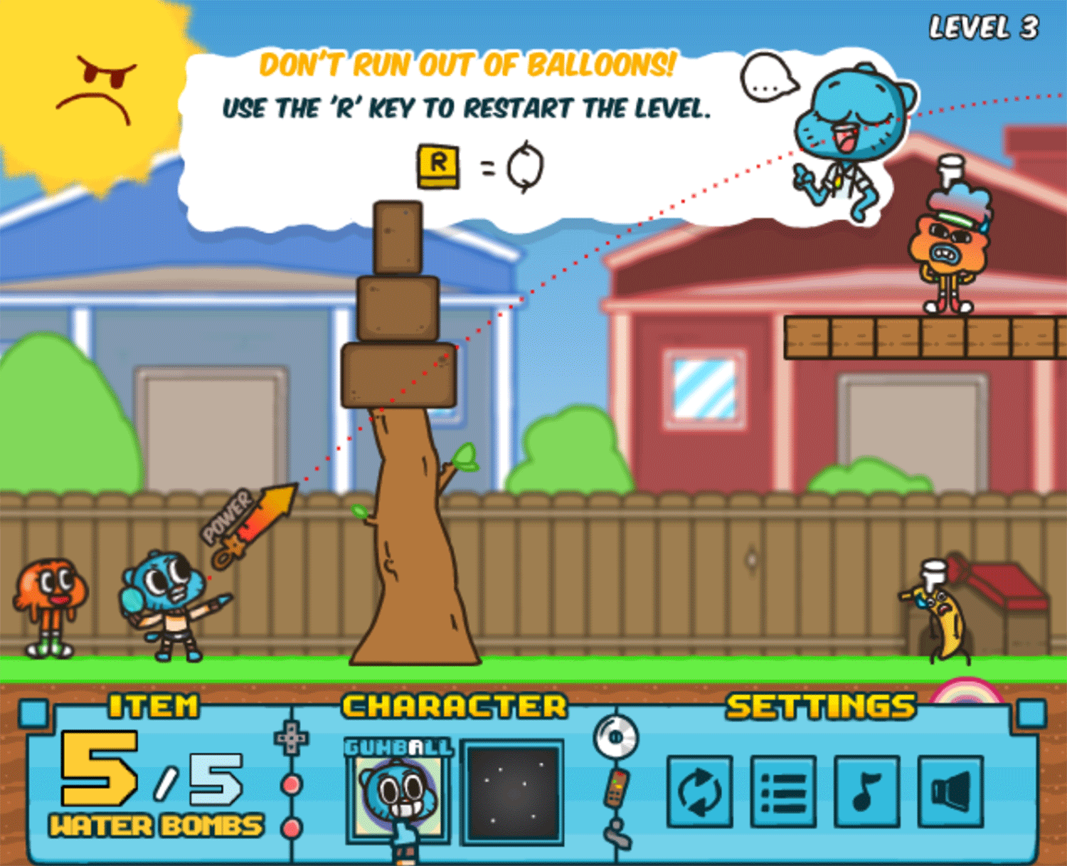 Amazing World of Gumball Water Sons Game Play Tips Screenshot.
