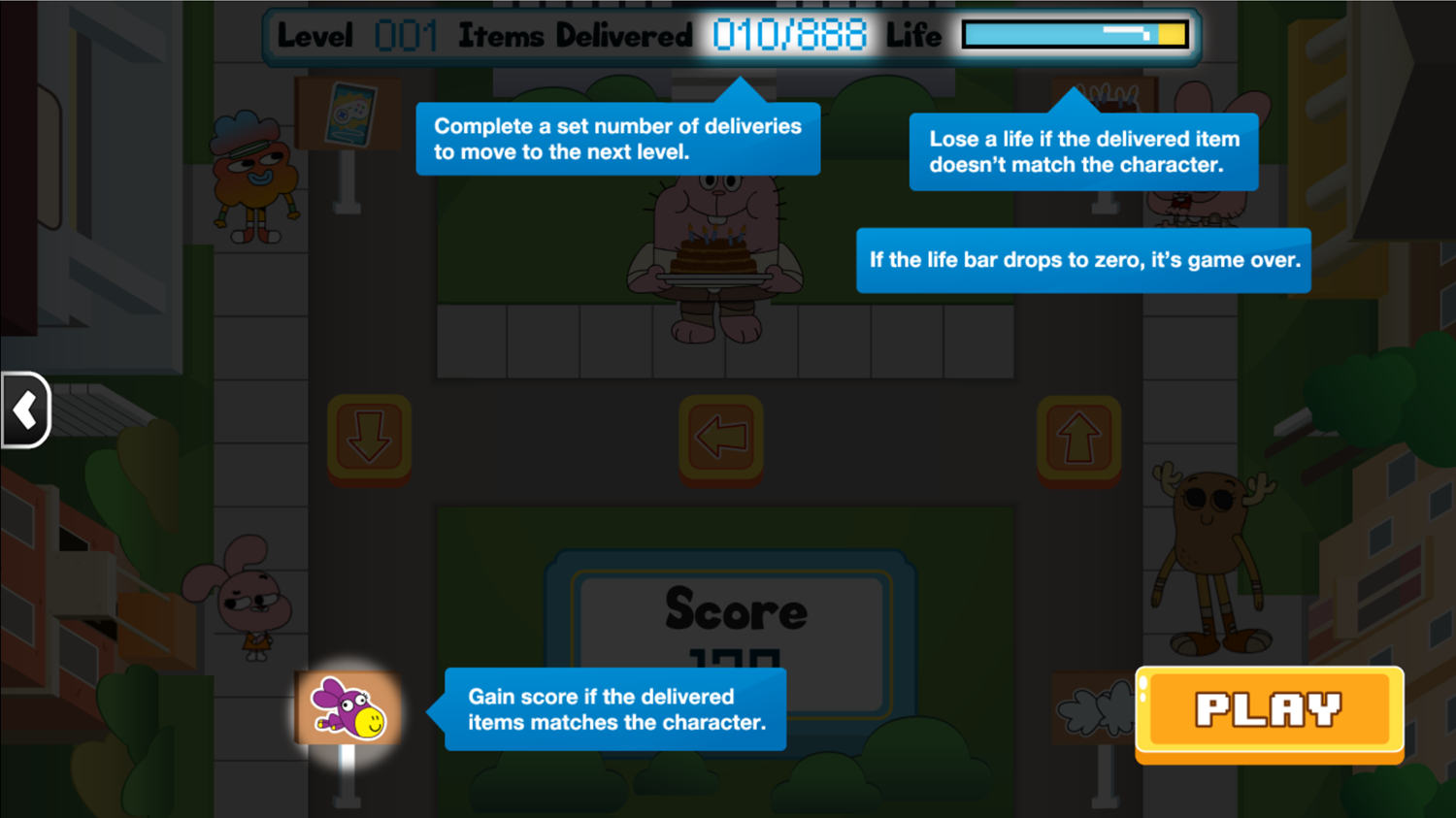 Amazing World of Gumball Watterson Express Game Instructions Screen Screenshot.