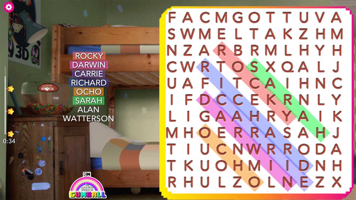 Amazing World of Gumball Word Search Game Play Screenshot.