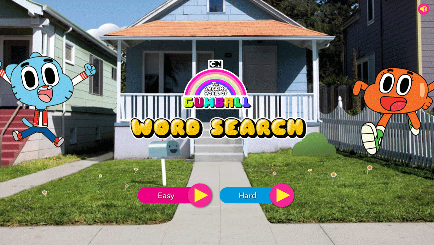 Amazing World of Gumball Word Search Game Welcome Screen Screenshot.