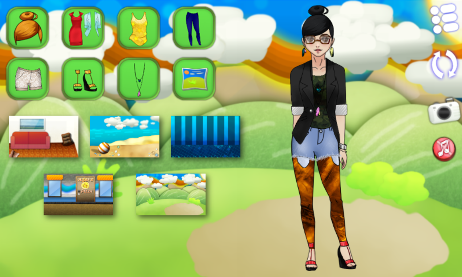 Amelia Dress Up Game Options Screenshot.